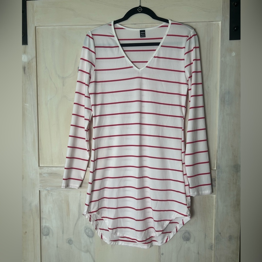 SHEIN dress long sleeved pink stripes with rounded hem size L